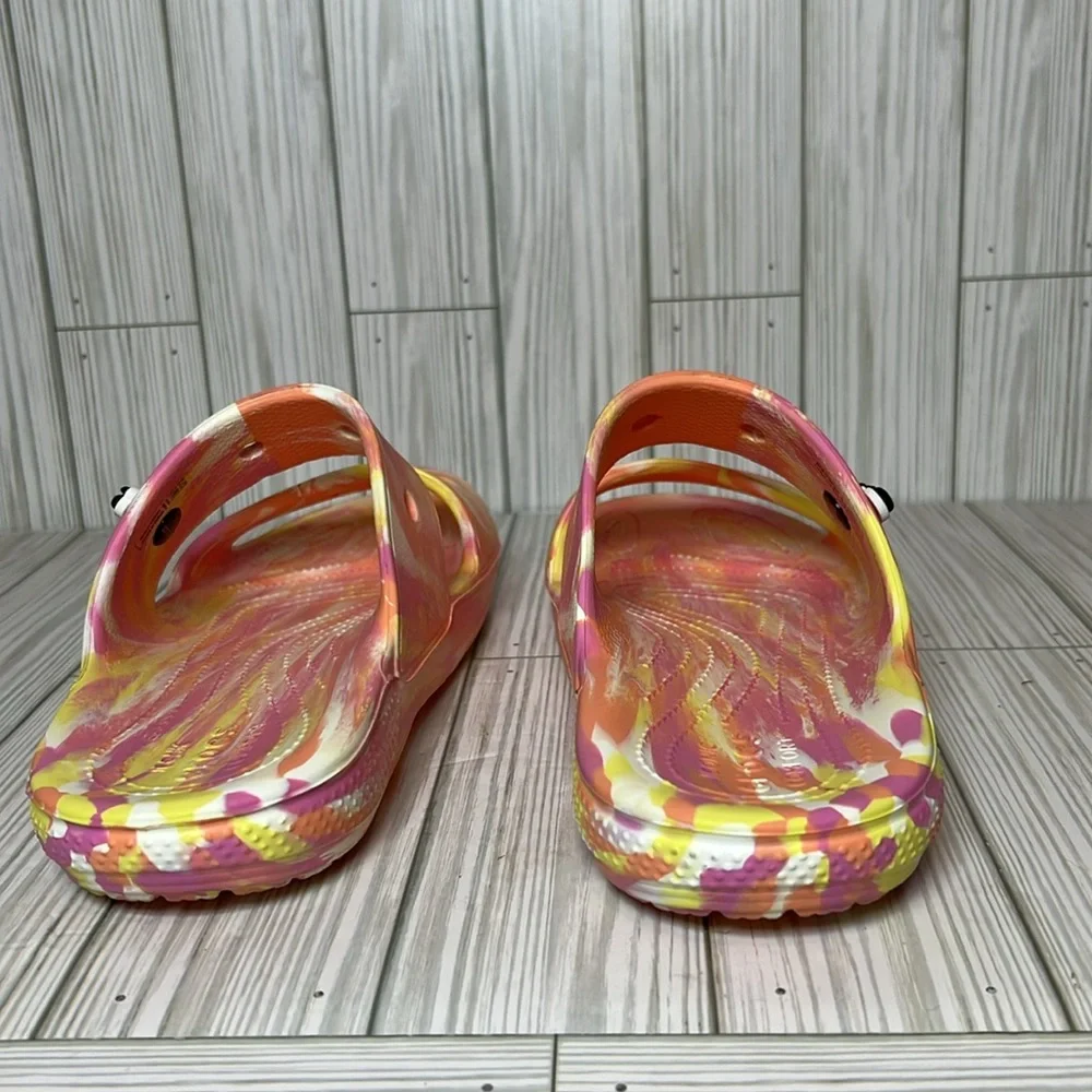 Crocs Women’s Classic Marbled Slides Orange Pink Yellow Sandals Size W 10 M 8 - Picture 5 of 9